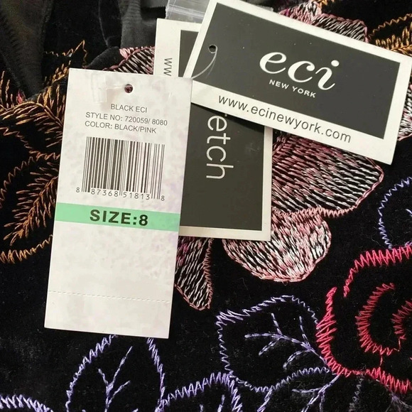 🆕 ECI Vintage Floral Embroidery Velvet Dress 8🆕 - Picture 10 of 12